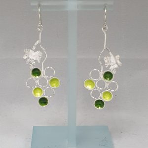 A/0179 Pendientes Racimo Uvas Plata Esmalte Verde