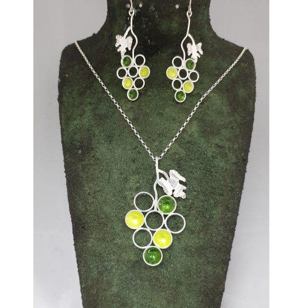 A/0179 Pendientes Racimo Uvas Plata Esmalte Verde - Imagen 3
