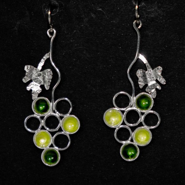 A/0179 Pendientes Racimo Uvas Plata Esmalte Verde - Imagen 2