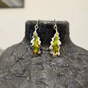 Pendientes Hoja Esmalte Verde Plata Ley